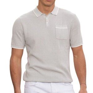 NWT Collars & Co. Men's M Riviera Waffle Knit Polo Grey w/ Ivory Modal Cotton